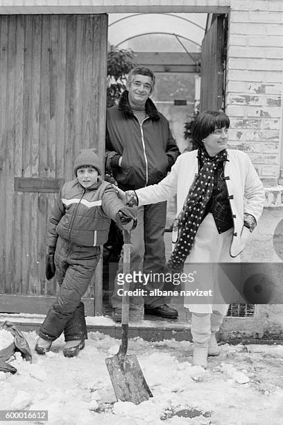 Belgian-born French director, screenwriter and producer Agnes Varda with her husband, French director, screenwriter and producer Jacques Demy, and...