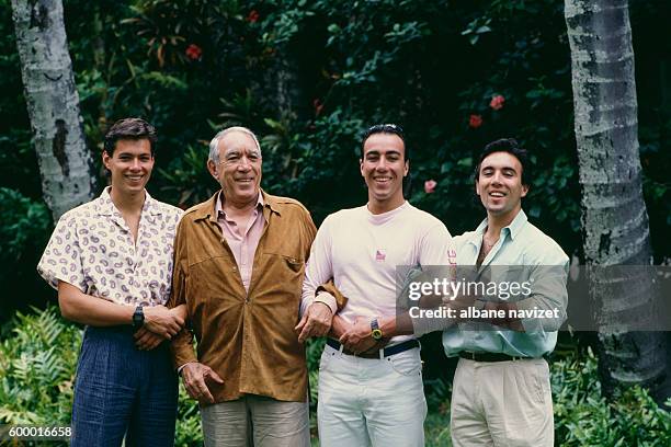 Mexican-born American actor, painter and writer Anthony Quinn, surrounded by his three sons, Daniele Quinn, Italian artist and sculptor Lorenzo...