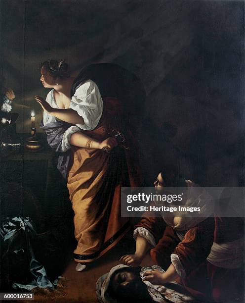 Judith and her maid Abra with the Head of Holofernes, c. 1647-1648. Found in the collection of Museo di Capodimonte, Naples. Artist : Gentileschi,...