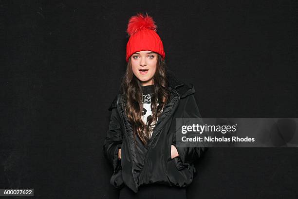 Callie Reiff poses for a backstage portrait at Jukely Sound Projects Launch Event at Studio E in Bedford-Stuyvesant, Brooklyn on February 27, 2016