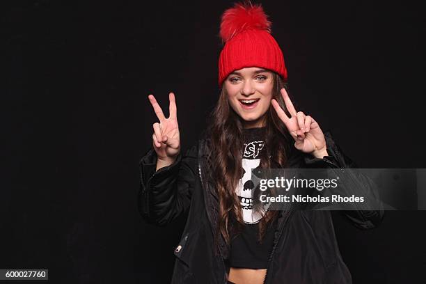 Callie Reiff poses for a backstage portrait at Jukely Sound Projects Launch Event at Studio E in Bedford-Stuyvesant, Brooklyn on February 27, 2016