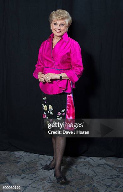 Angela Rippon poses backstage Daily Mirror and RSPCA Animal Hero Awards at Grosvenor House, on September 7, 2016 in London, England.