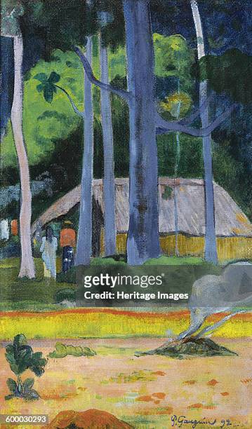 Hut under Trees , 1892. Private Collection. Artist : Gauguin, Paul Eugéne Henri .