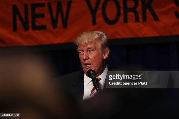 Republican presidential candidate Donald Trump speaks while accepting the Conservative Party of New York State's nomination for president on...