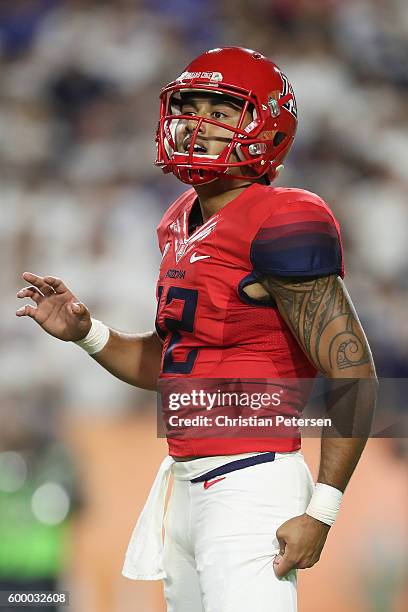 Quarterback Anu Solomon of the Arizona Wildcats during the college football game against the Brigham Young Cougars at University of Phoenix Stadium...