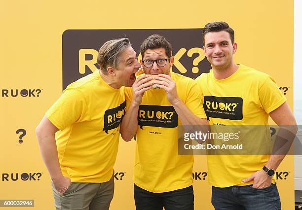 Will, Rob Mills and Steve attend R U OK Day event at Bondi Icebergs on September 8, 2016 in Sydney, Australia.