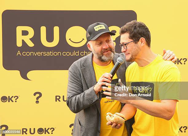 Rob Mills is interviewed during the R U OK Day event at Bondi Icebergs on September 8, 2016 in Sydney, Australia.