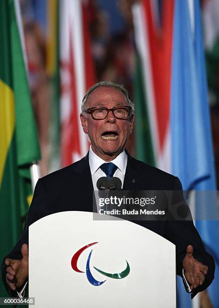 Carlos Arthur Nuzman, President of the Organizing Committee for the Rio 2016 Olympic Games addresses during the Opening Ceremony of the Rio 2016...