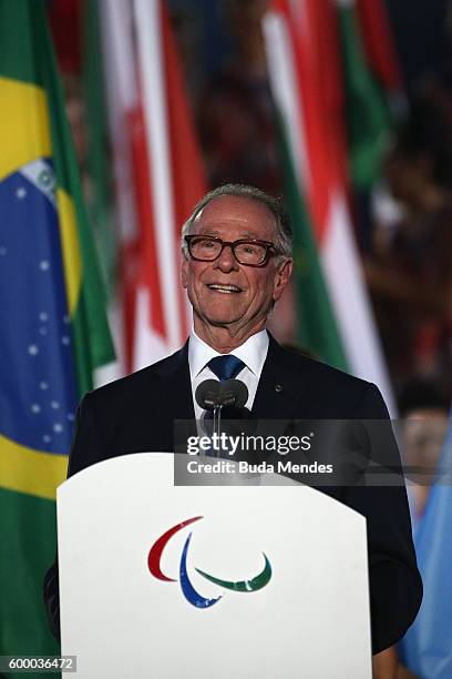 Carlos Arthur Nuzman, President of the Organizing Committee for the Rio 2016 Olympic Games addresses during the Opening Ceremony of the Rio 2016...