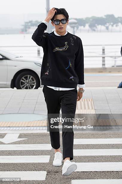 Park Hyung-Sik of South Korean boy band ZE:A Five is seen on departure at Incheon International Airport on September 7, 2016 in Incheon, South Korea.