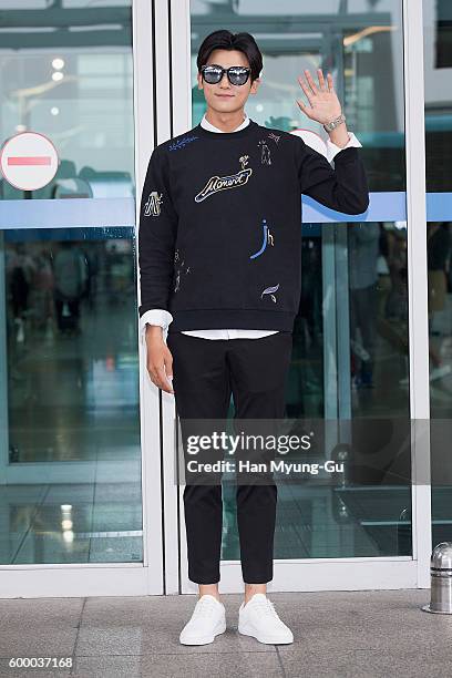 Park Hyung-Sik of South Korean boy band ZE:A Five is seen on departure at Incheon International Airport on September 7, 2016 in Incheon, South Korea.