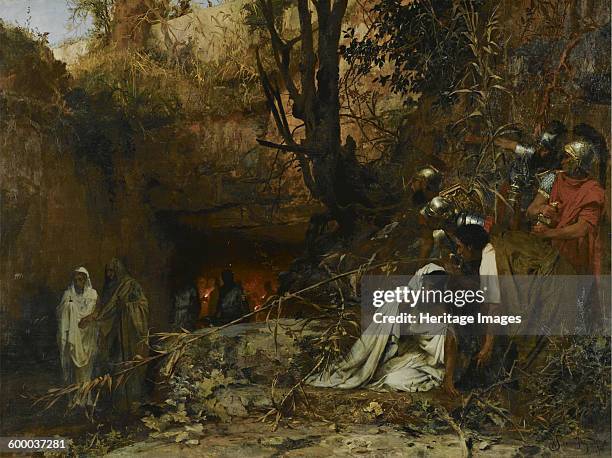 Christian persecutors at the entrance to the catacombs, 1874. Private Collection. Artist : Siemiradzki, Henryk .