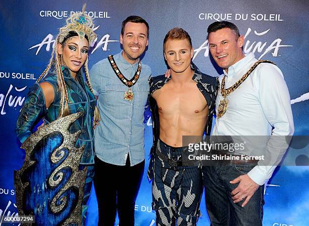 Lord Mayor of Manchester Carl Austin-Behan and husband Simon Austin-Behan arrive at the press night for Cirque Du Soleil's 'Amaluna' at The Big Top,...