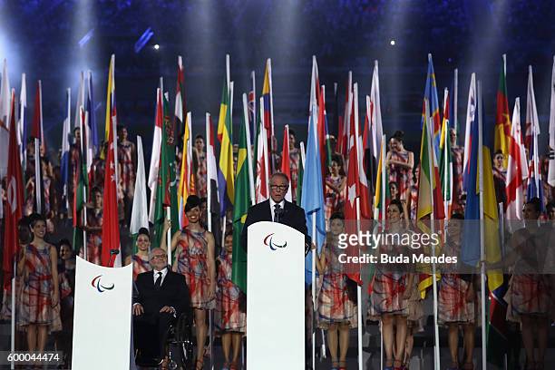 Carlos Arthur Nuzman , President of the Organizing Committee for the Rio 2016 Olympic Games addresses during the Opening Ceremony of the Rio 2016...