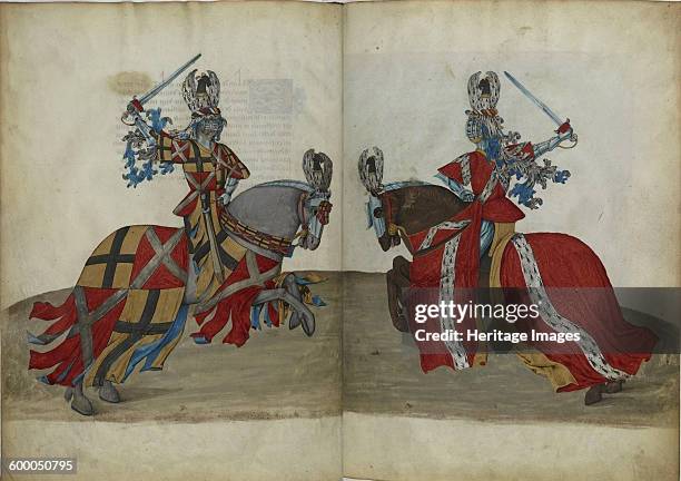 The Tournament Book of René d'Anjou, ca 1447. Found in the collection of Bibliothèque Nationale de France. Artist : Anonymous.