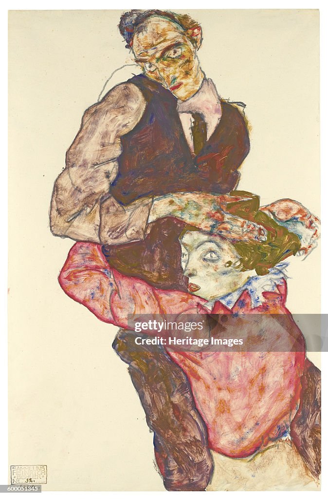 Two lovers (Self Portrait With Wally), 1914-1915
