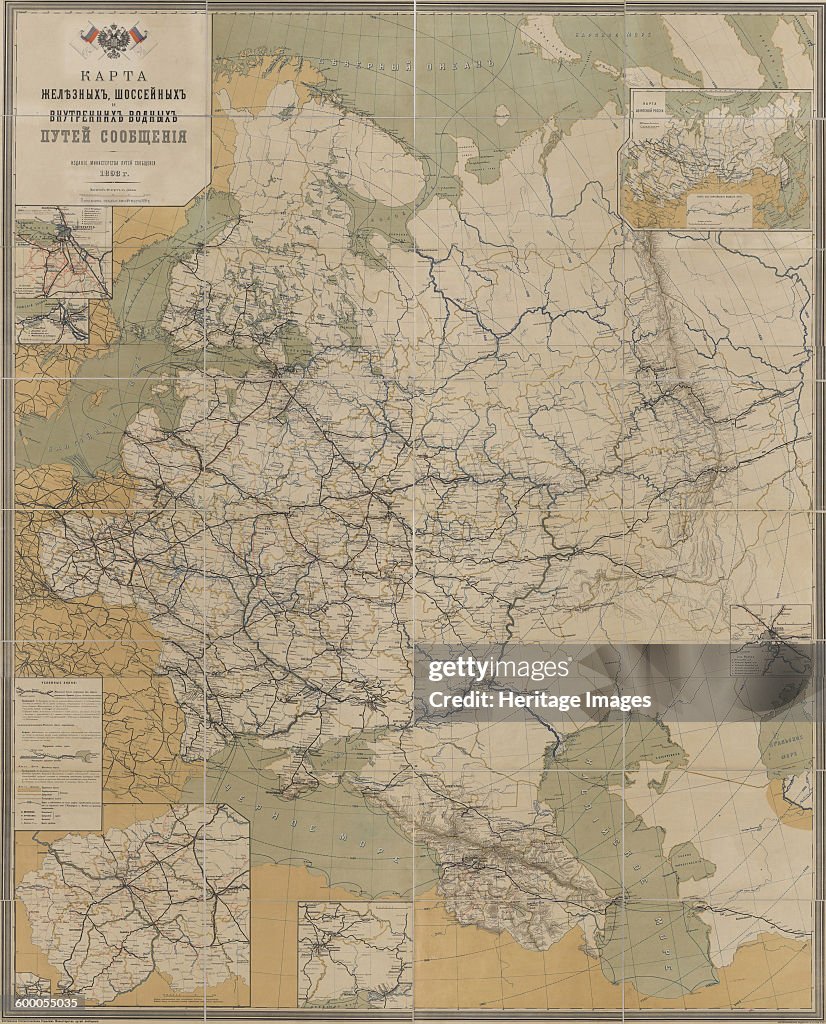 Map of Roads, Railroads and Inland Waterways of the Russian Empire, 1893, 1893