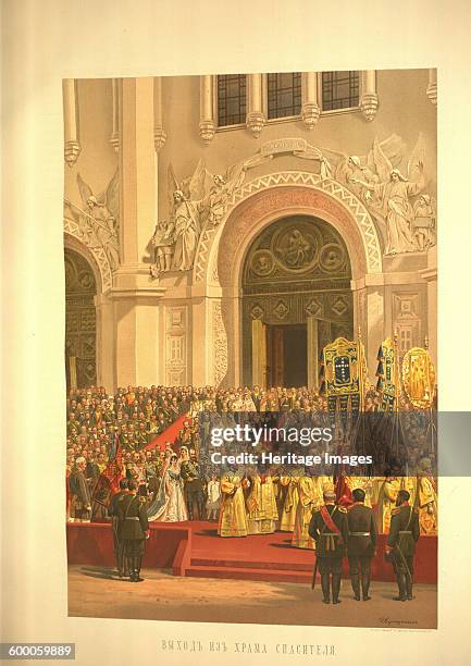 The imperial couple leaving the Cathedral of Christ the Saviour , 1883. Found in the collection of State History Museum, Moscow. Artist :...