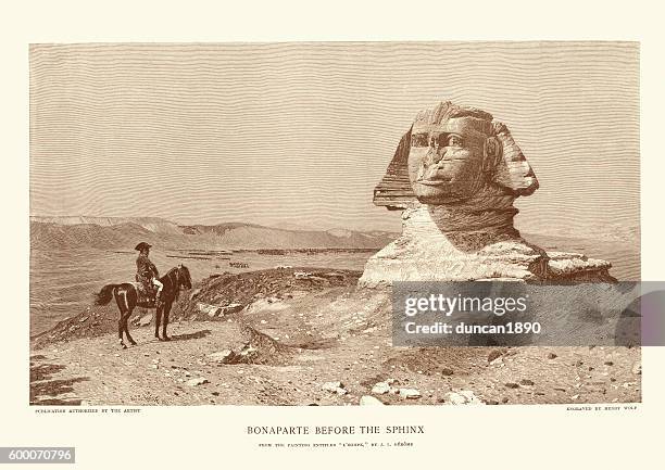 ilustraciones, imágenes clip art, dibujos animados e iconos de stock de napoleón bonaparte antes de la esfinge - the sphinx