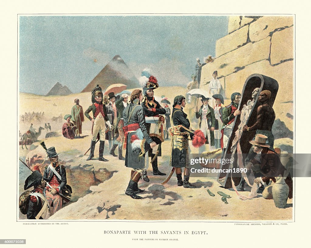Napoleon Bonaparte in Ägypten betrachten eine ägyptische Mumie