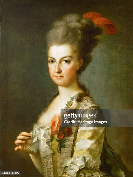 Archduchess Maria Christina , Duchess of Teschen, in a striped silkdress, ca 1766-1770. Found in the collection of Ambras Castle, Innsbruck. Artist :...