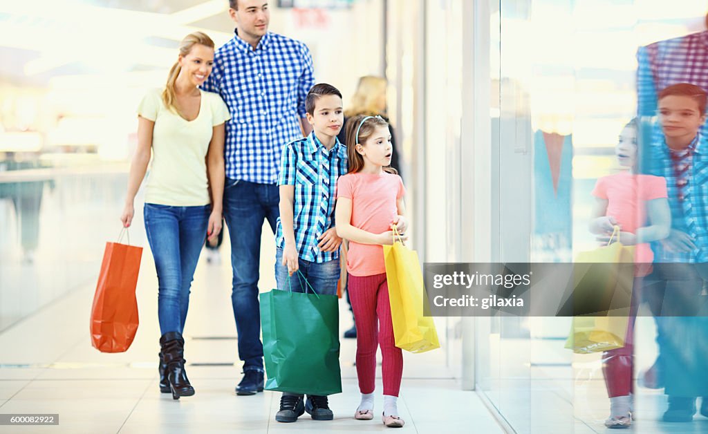 Family in a shopping mall.