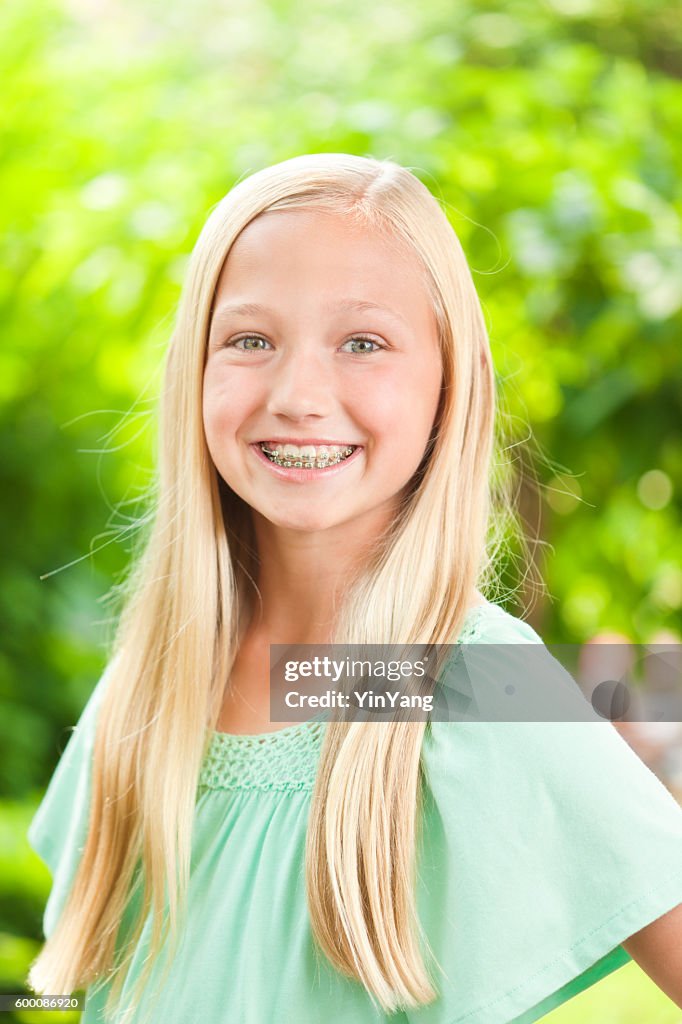 Young Caucasian Teen Girl Portrait with Dental Teeth Braces