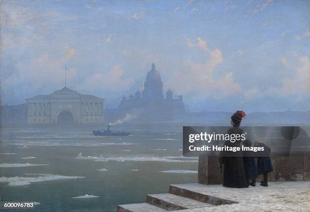 Ice drifting on the Neva River in St Petersburg, 1890s. Private Collection. Artist : Kalmykov, Grigory Odisseyevich .