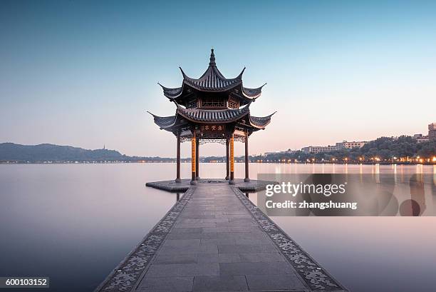 jixian pavilion of hangzhou west lake, china - hangzhou stock pictures, royalty-free photos & images