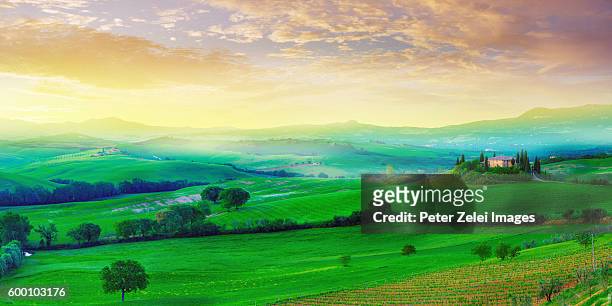 landscape in tuscany - tuscan villa stock pictures, royalty-free photos & images
