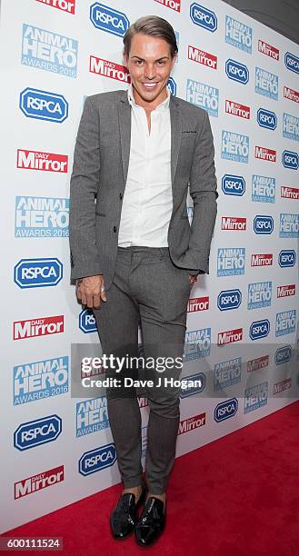 Bobby Norris arrives for Daily Mirror and RSPCA Animal Hero Awards at Grosvenor House, on September 7, 2016 in London, England.