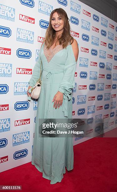 Ferne McCann arrives for Daily Mirror and RSPCA Animal Hero Awards at Grosvenor House, on September 7, 2016 in London, England.