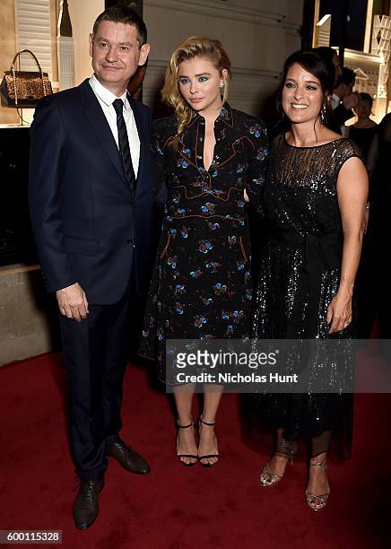 Cartier CEO Cyrille Vigneron, actor Chloe Grace Moretz and Cartier North America President & CEO Mercedes Abramo attend the Cartier Fifth Avenue...