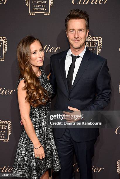 Producer Shauna Robertson and Actor Ed Norton attend the Cartier Fifth Avenue Grand Reopening Event at the Cartier Mansion on September 7, 2016 in...