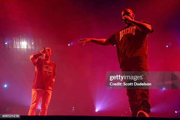 Rappers Future and Drake perform onstage at Staples Center on September 7, 2016 in Los Angeles, California.