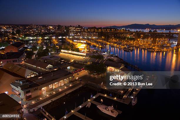 granville island seen from above - granville island market stock pictures, royalty-free photos & images