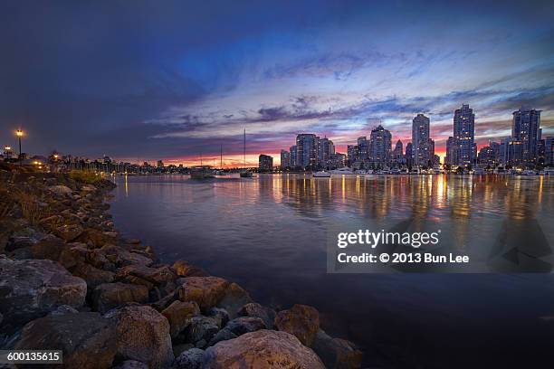 vancouver downtown at twilight - vancouver sunset stock pictures, royalty-free photos & images