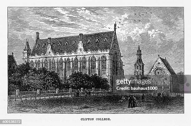 illustrations, cliparts, dessins animés et icônes de clifton college à bristol, angleterre gravure victorienne, vers 1840 - bristol angleterre
