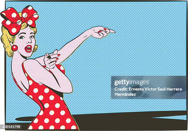 pinup girl pointing - vintage pin up girl stock illustrations