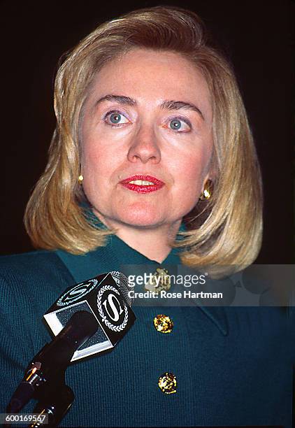 American First Lady Hillary Clinton apeaks at the Woman Of The Year awards held at the Sheraton Hotel, New York, New York, 1995.