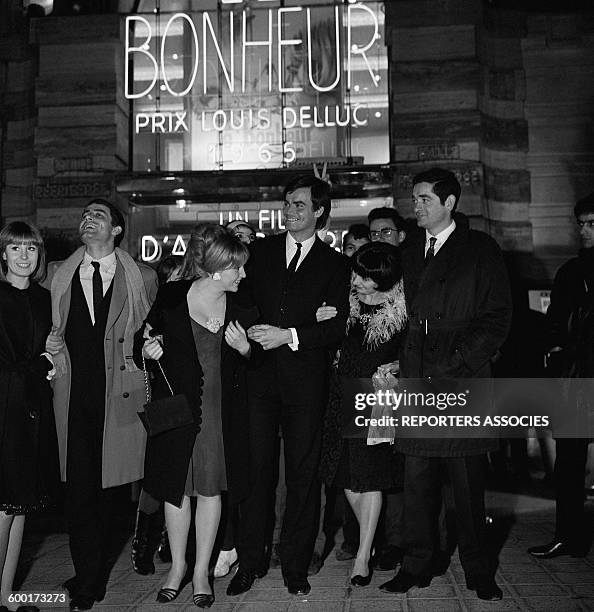 Actors Claire Drouot and Jean-Claude Drouot With Directors Agnès Varda and Jacques Demy At the Premiere of the Movie 'Le Bonheur' Directed By Agnès...