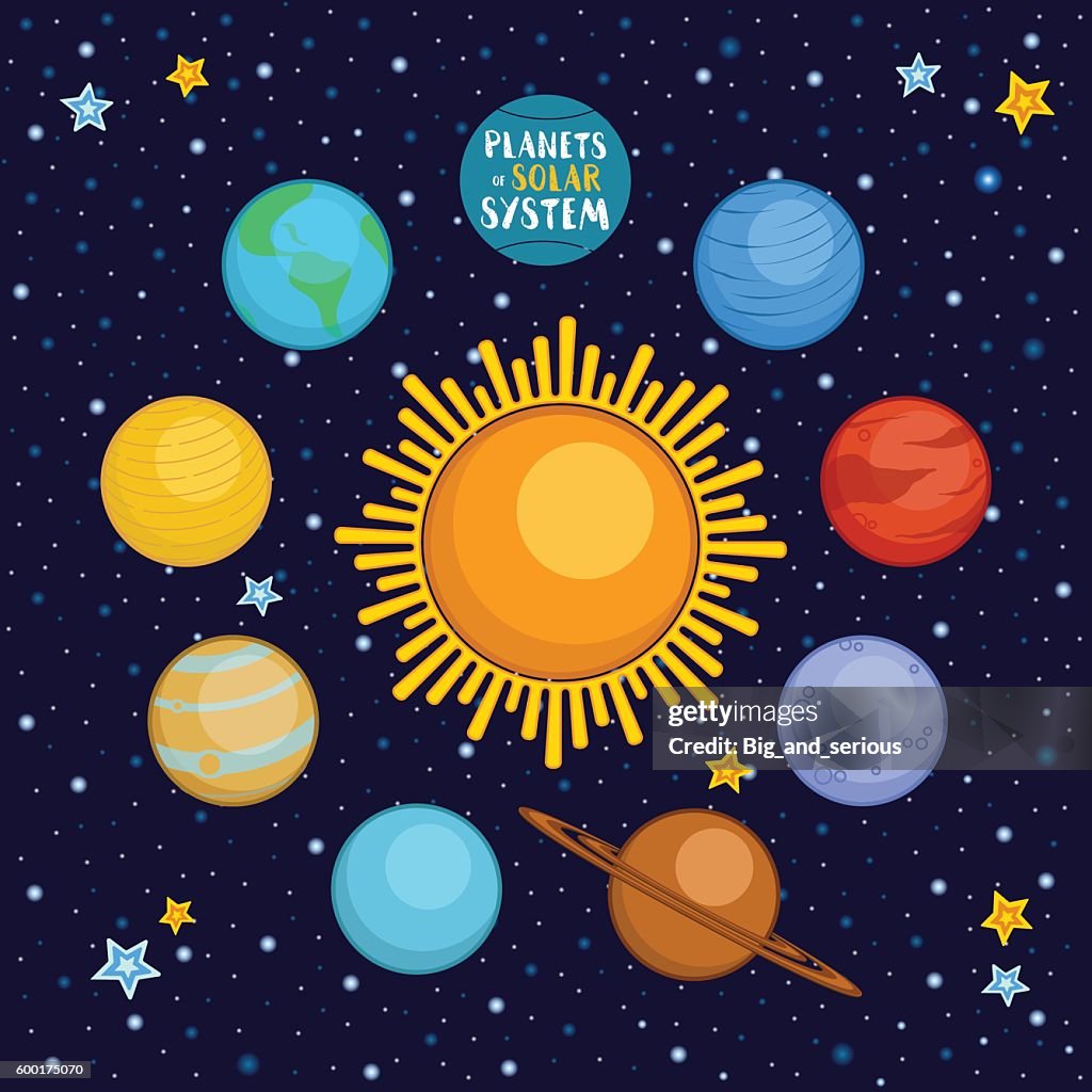 Planetas Del Sistema Solar En El Espacio Exterior Ilustración Vectorial De  Dibujos Animados Ilustración de stock - Getty Images