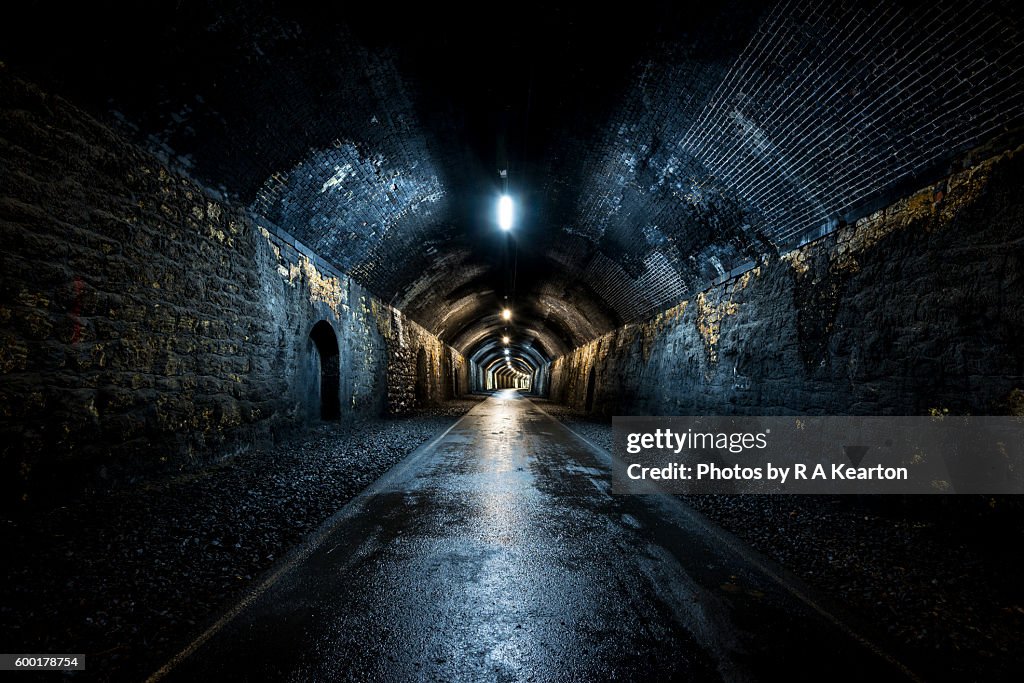 In the dark damp tunnel, Monsal trail, Peak District