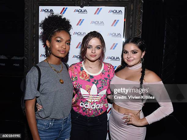 Actresses Yara Shahidi, Joey King and Ariel Winter attend a private event at Hyde Staples Center hosted by AQUAhydrate for the Drake and Future...