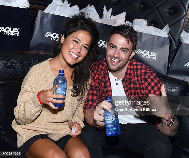 Ariel Tweto and actor Jonathan Bennett attend a private event at Hyde Staples Center hosted by AQUAhydrate for the Drake and Future concert on...