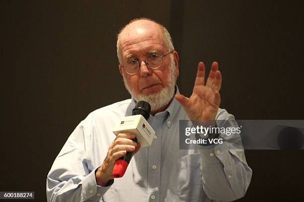 American editor Kevin Kelly talks during a meeting with his readers at Wuhan Creative Capital on September 7, 2016 in Wuhan, Hubei Province of China....