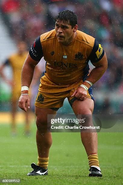 Gaston Cortes of Bristol in action during the Aviva Premiership match between Harlequins and Bristol at Twickenham Stadium on September 3, 2016 in...