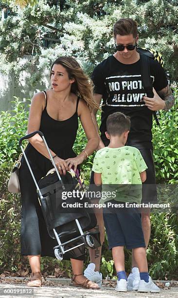 Atletico de Madrid football player Fernando Torres, his wife Olalla Dominguez and their son Leon Torres are seen on September 7, 2016 in Madrid,...