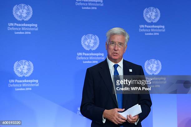 Defence Secretary Michael Fallon opens the UN Peacekeeping Defence Ministerial at Lancaster House on September 8, 2016 in London, England.