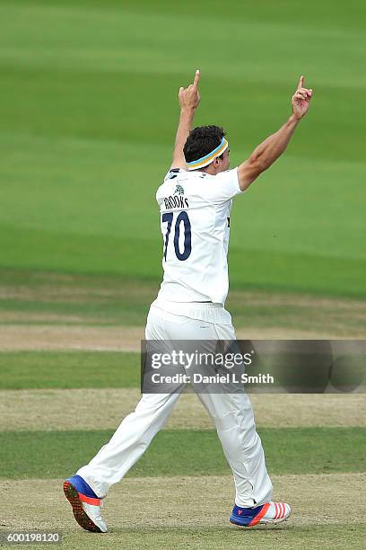 Jack Brooks of Yorkshire reacts after his LBW dismissal of Ryan Pringle of Durham during Day Three of the Specsavers County Championship Division One...